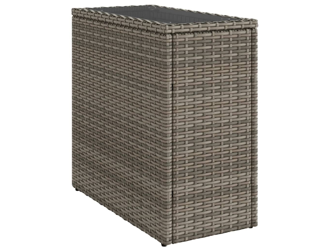 Mesa auxiliar de jardín con tapa de cristal 58x27,5x55 cm Patas de mimbre gris MAISON EXCLUSIVE
