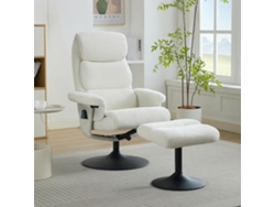 Sillón Reclinable De Masaje Con Calefacción De 5 Puntos, Chenilla Blanca.