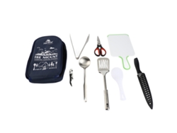 Juego de 9 utensilios de viaje de acero inoxidable para acampar, picnics y cocinar al aire libre.