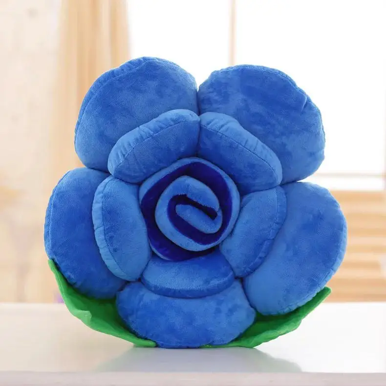 Cojín grande de felpa con forma de rosa para sofá, cojín decorativo floral MDUG (azul, 40 cm)