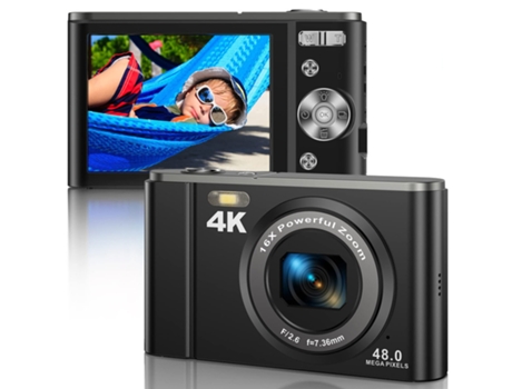 Cámara fotos digital infantil compacta DC303 cámara 4K 48MP Enfoque automático ZOOM 16X Pantalla de 2,8 pulgadas - Negro LKC