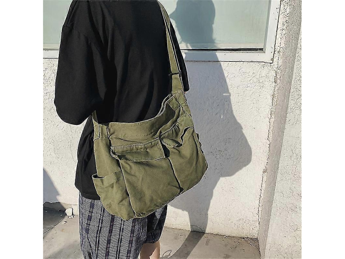 Bolso grande de lona con múltiples compartimentos, bolso informal para mujer y hombre, bolso de hombro, marrón Lalamoli