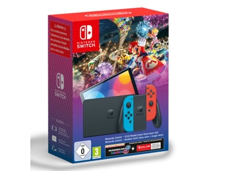 Consola Nintendo Switch OLED + Juego Mario Kart Deluxe 8 (Formato Digital) + 3 Meses de NSW Online (Formato Digital)