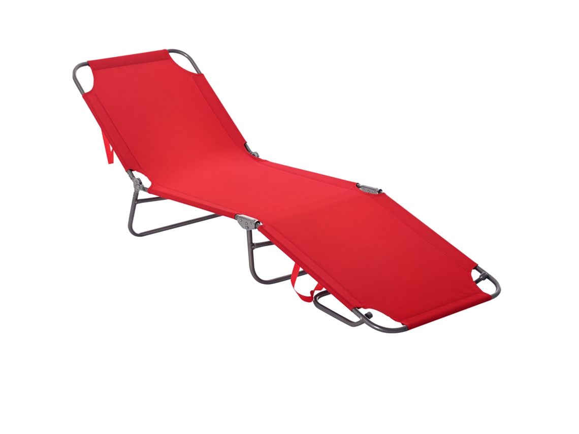 Tumbona Plegable Con Respaldo Ajustable, Multiposición, Metal Y Poliéster, Roja.