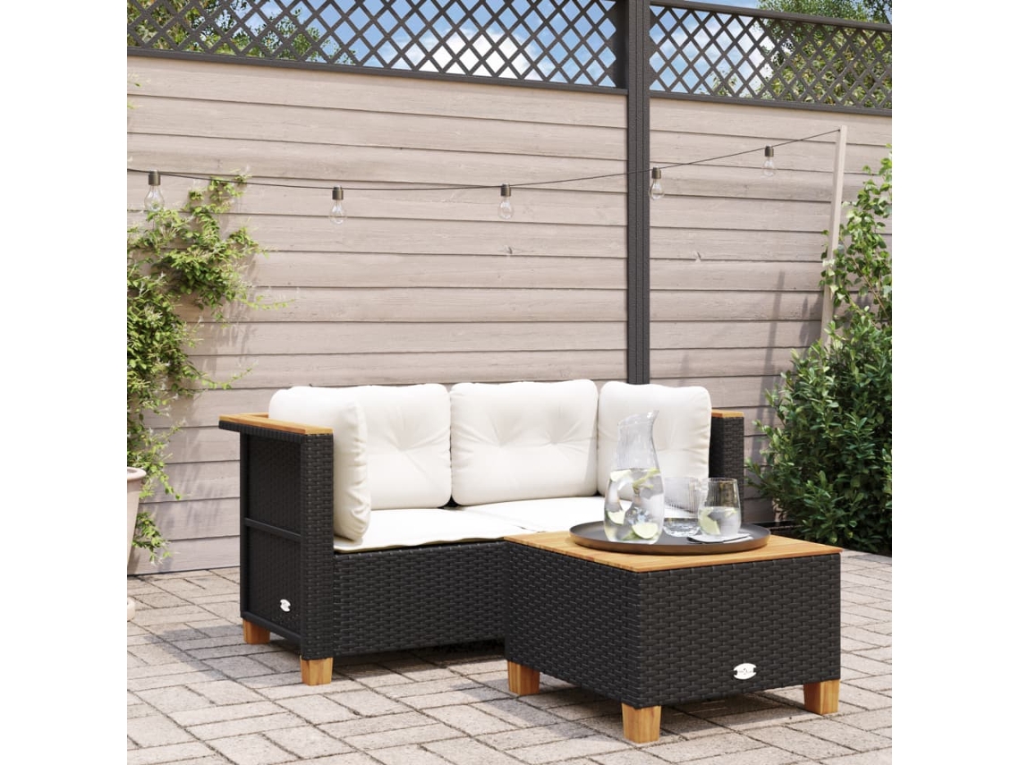 Sofás esquineros de jardín de dos piezas con cojines de DKD Home Decor en ratán negro