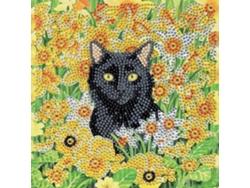 Kit de arte en cristal, diseño de bordado de diamantes, 18x18cm, Gato en el campo, Arte en cristal