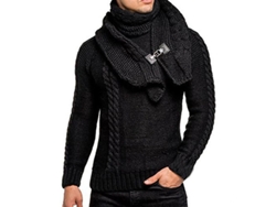 2026-jersey Hombre Manga Larga Bufanda Desmontable Suéter Tejido Cuello Tortuga Casual Algodón