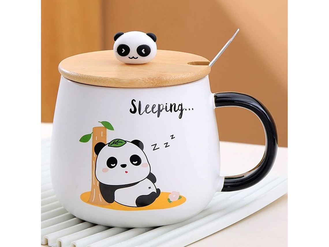 Taza Con Forma De Panda Adorable Con Tapa Y Cuchara, Taza De Café De Porcelana Kawaii, Set De Regalo.