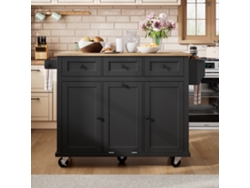 Isla De Cocina Móvil 131 Cm - Extensible Con Ruedas, Cajones Y Cubo Basura - Negro