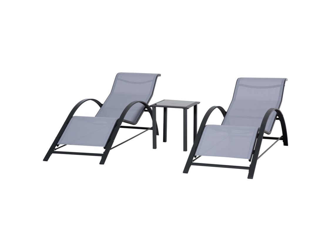 Tumbonas Jardín, Mesa Cristal, 59x169x66cm, Gris