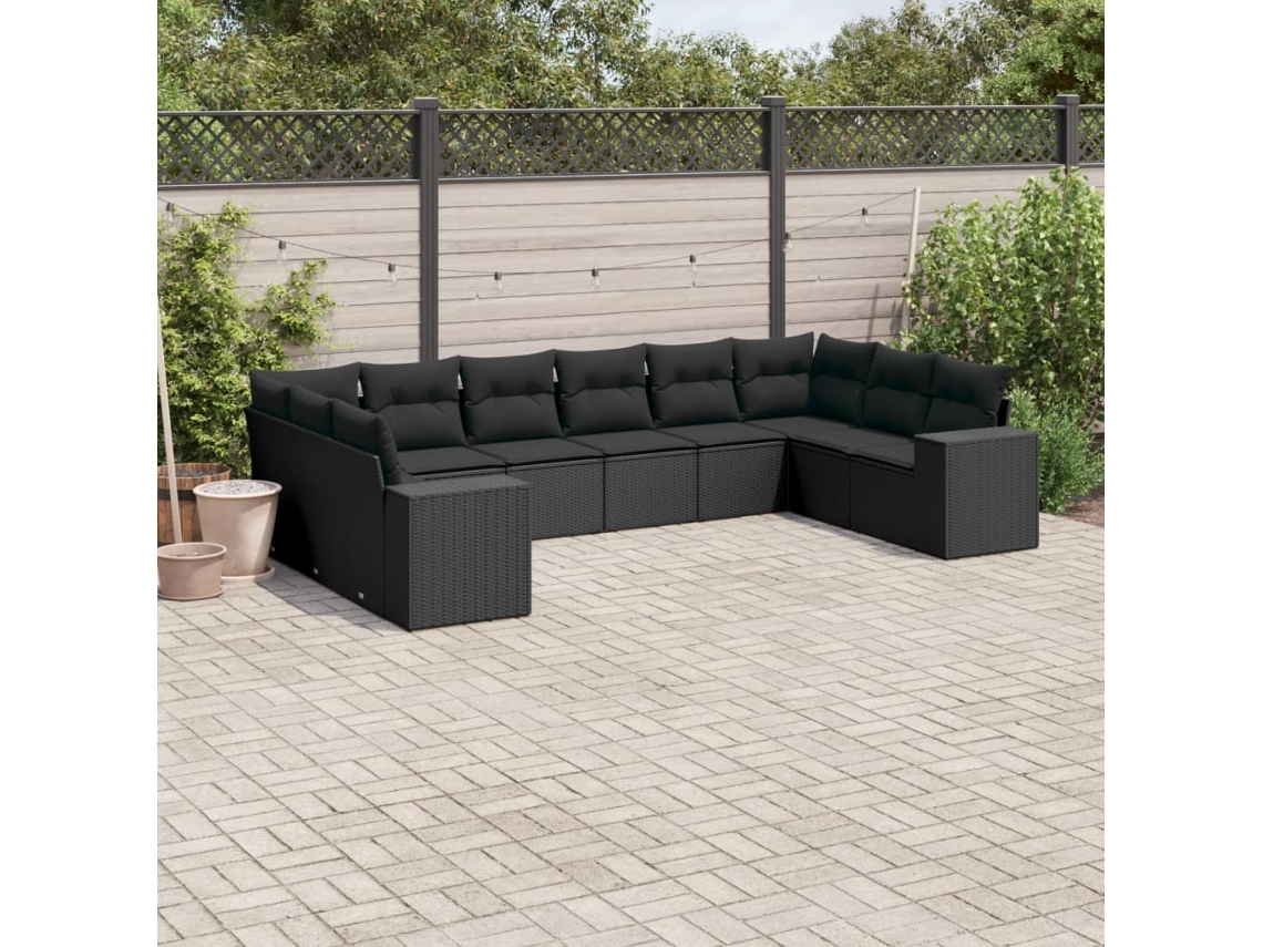 Conjunto de sofás de jardín de 10 piezas DKD Home Decor con cojines de mimbre negros