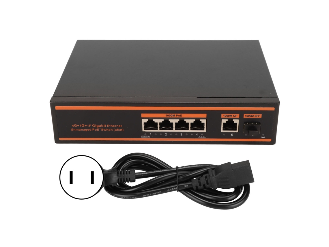 Switch Poe De 5 Puertos, 4 Puertos Poe De 1000 Mbps, 1 Puerto Gigabit De Enlace Ascendente, 1 Puerto Sfp, 802.3af/at, Sin Ventilador, Vlan.