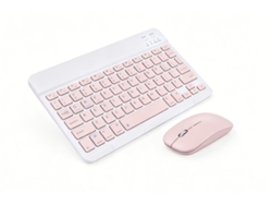Kit Teclado Bluetooth Recargable 10" Rosa + Ratón Doble Modo Rosa, Para Ipad, Móvil Y Tableta