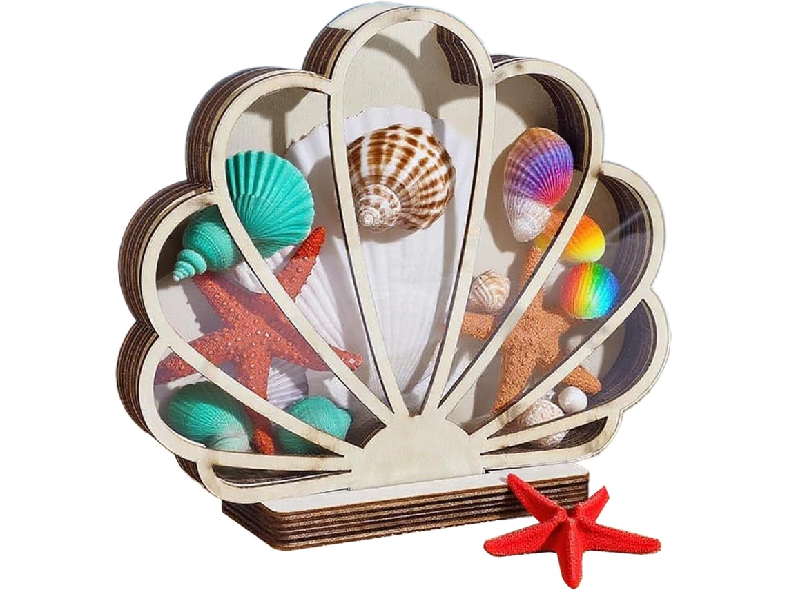 Vitrina De Conchas Marinas - Caja De Recuerdos De Madera Con Ventana Transparente