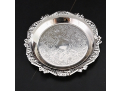 Bandeja Pequeña De Hierro (plateada) Con Relieve Dorado Para Frutas, Aperitivos, Pasteles Y Decoración.