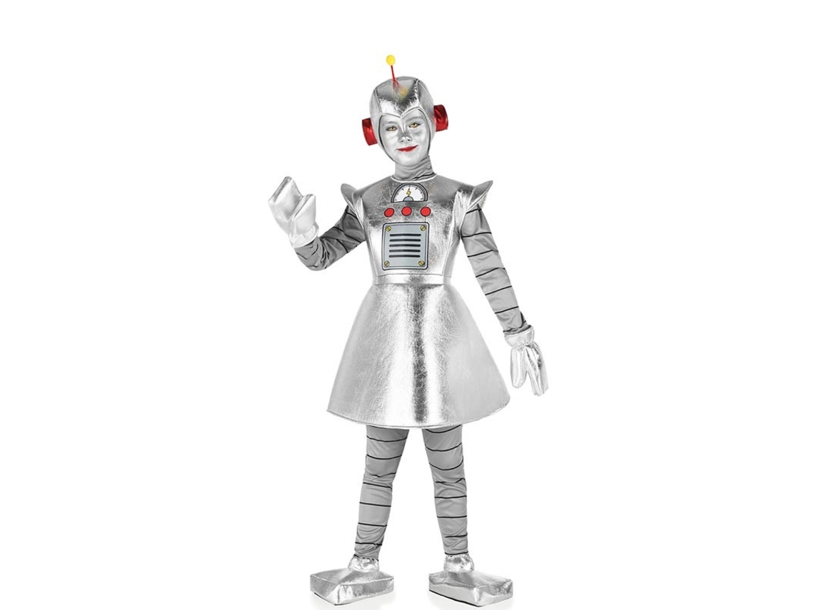 Disfraz de Robot Antiguo plateado para niña