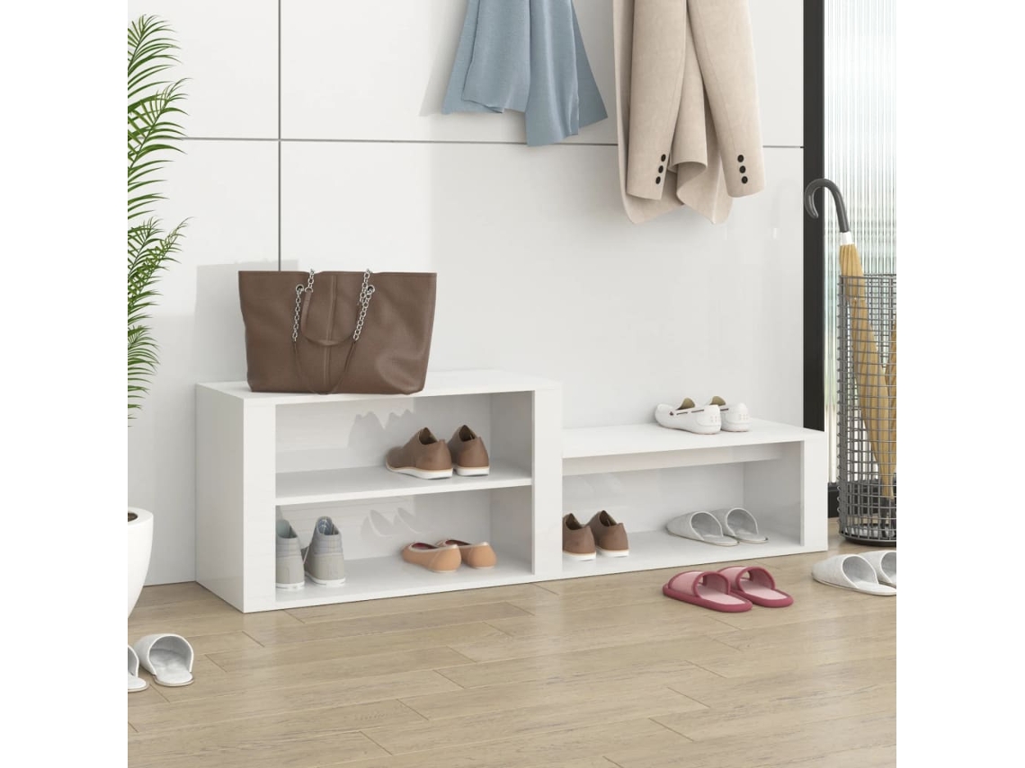 Mueble Zapatero | Armario Zapatero Madera Contrachapada Blanco Brillo 150x35x45 Cm