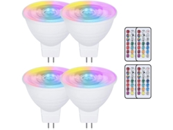 Kit De 4 Bombillas Led Rgb Mr16 De 3w + Blanco Cálido 3000k, Gu5.3, Regulables Con Mando A Distancia.