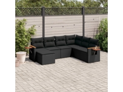 Conjunto de sofá de jardín de 7 piezas con cojines de mimbre negro de DKD Home Decor