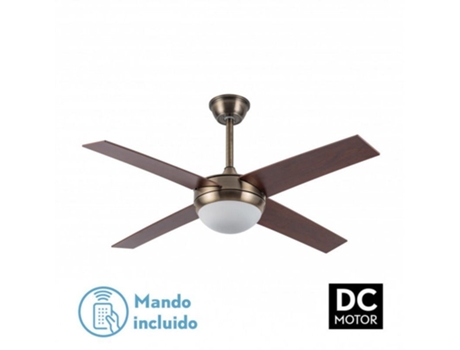 Ventilador Dc Ciro 2xE27 Cuero 4 Aspas Nogal 35/45x116,8d Remoto Y Temporizador FABRILAMP