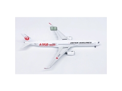 Maqueta del avión Japan Airlines A350 1000 JA02WJ a escala 1/400, fabricado en metal troquelado.