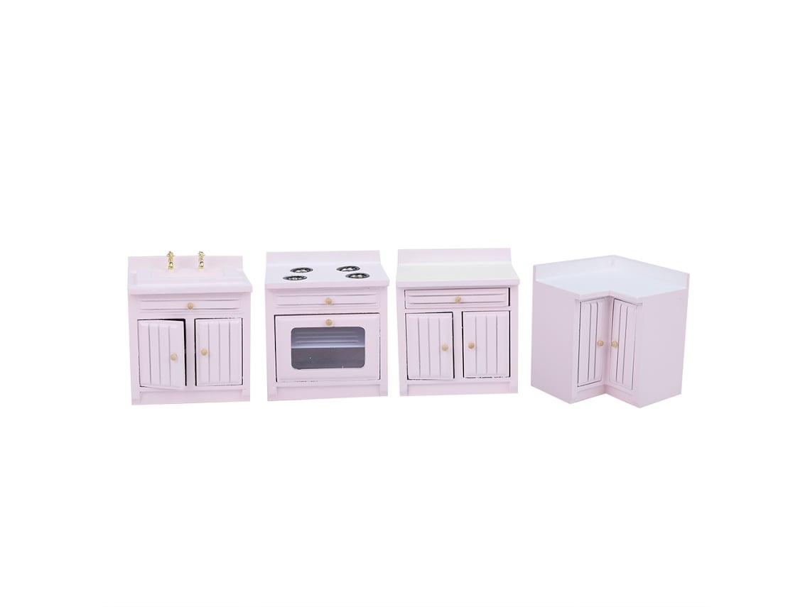 2026-1:12 Mini Cocina De Madera Integral Para Muñecas, Muebles Miniatura Artesanal Casa, Cocina Rosa