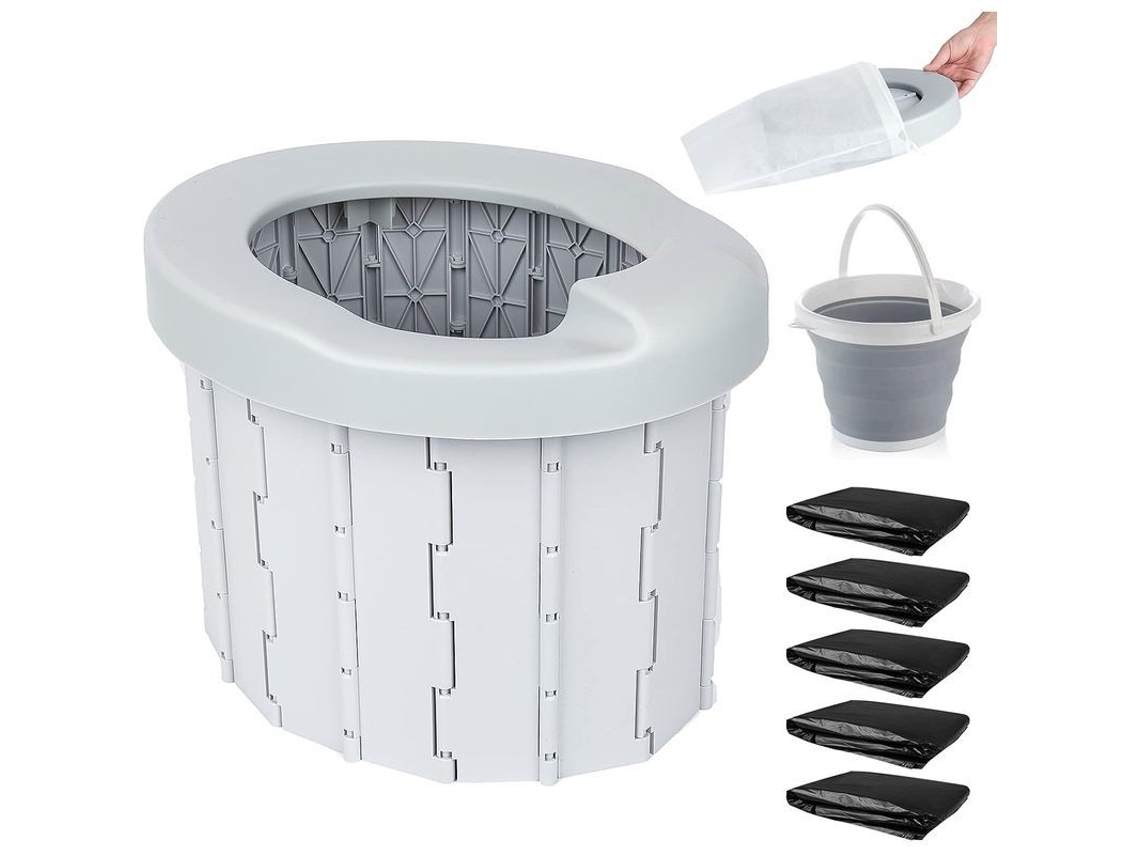 2026-inodoro Portátil Para Camping Adultos Plegable Soporta +200kg Resistente Al Agua Multifuncional Gris