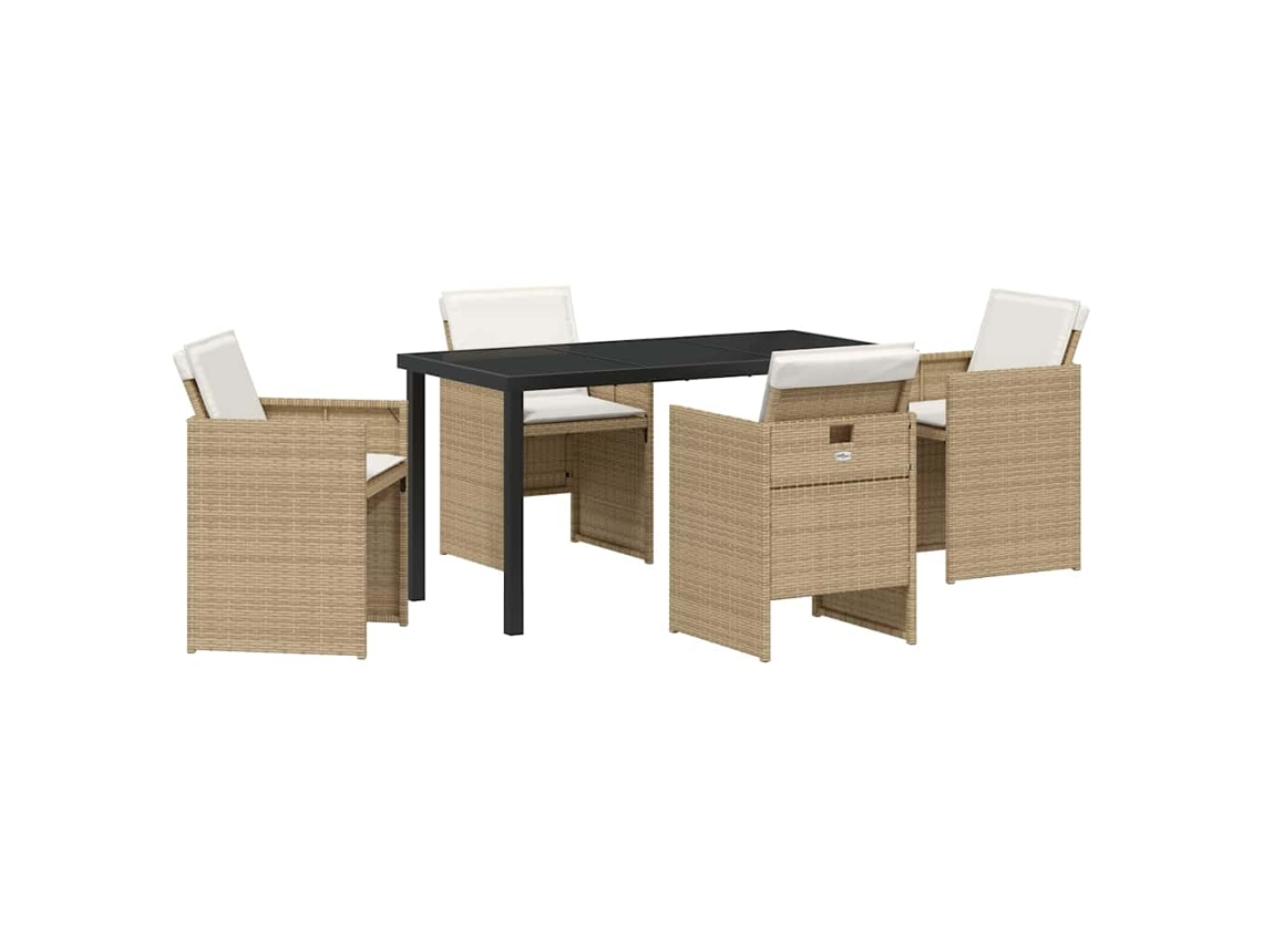 Conjunto De Comedor De Jardín 5 Uds | Mueble De Jardín Beige Ratán Sintético