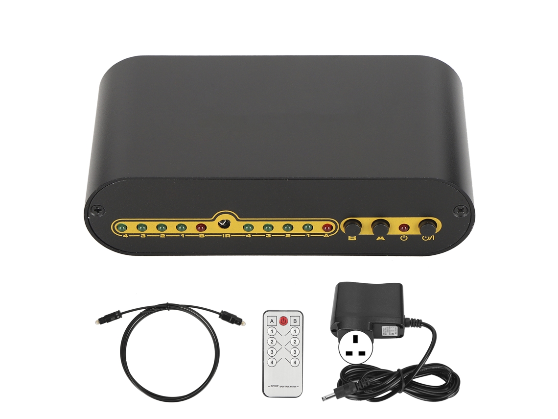 Conmutador Divisor De Matriz De Audio Óptico Digital Spdif 4x2 Con Mando A Distancia, Enchufe Británico De 100-240 V