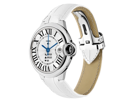 EKO Reloj conectado 5.0 con micrófono y correa de piel con hebilla desplegable Blanco