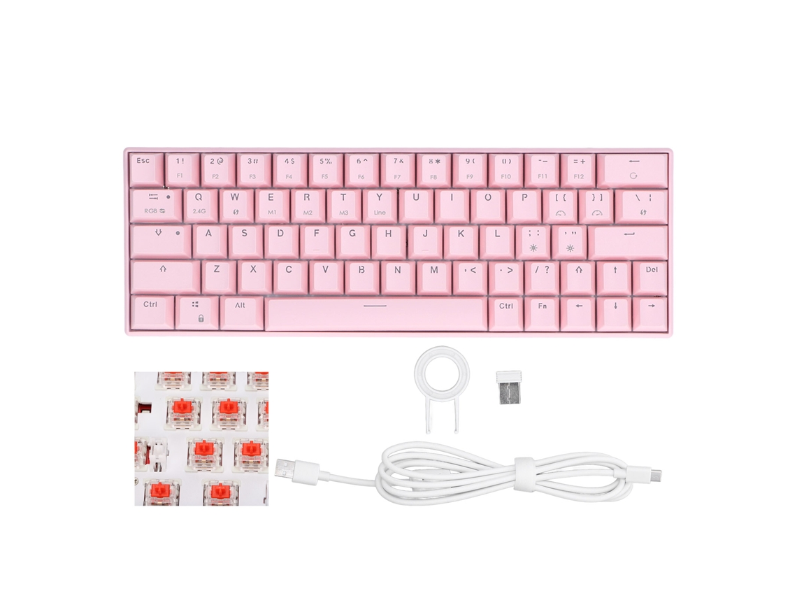 Teclado Mecánico Inalámbrico Rosa De 64 Teclas