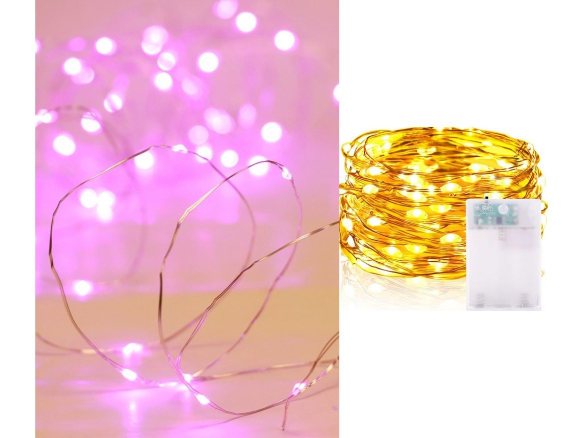 Guirnaldas Luces LED alambre de cobre Decoración Interior Varios Colores con Bateria 3AA 100LED 9.9M Rosa SELEOK