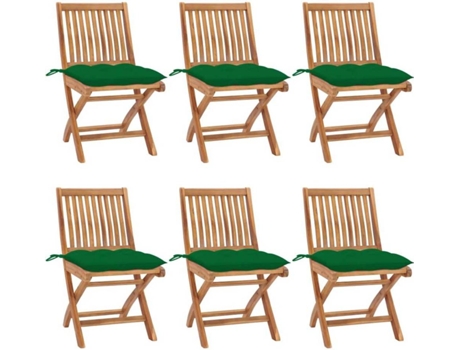 vidaXL Sillas de jardín plegables 6 uds madera maciza teca con cojines