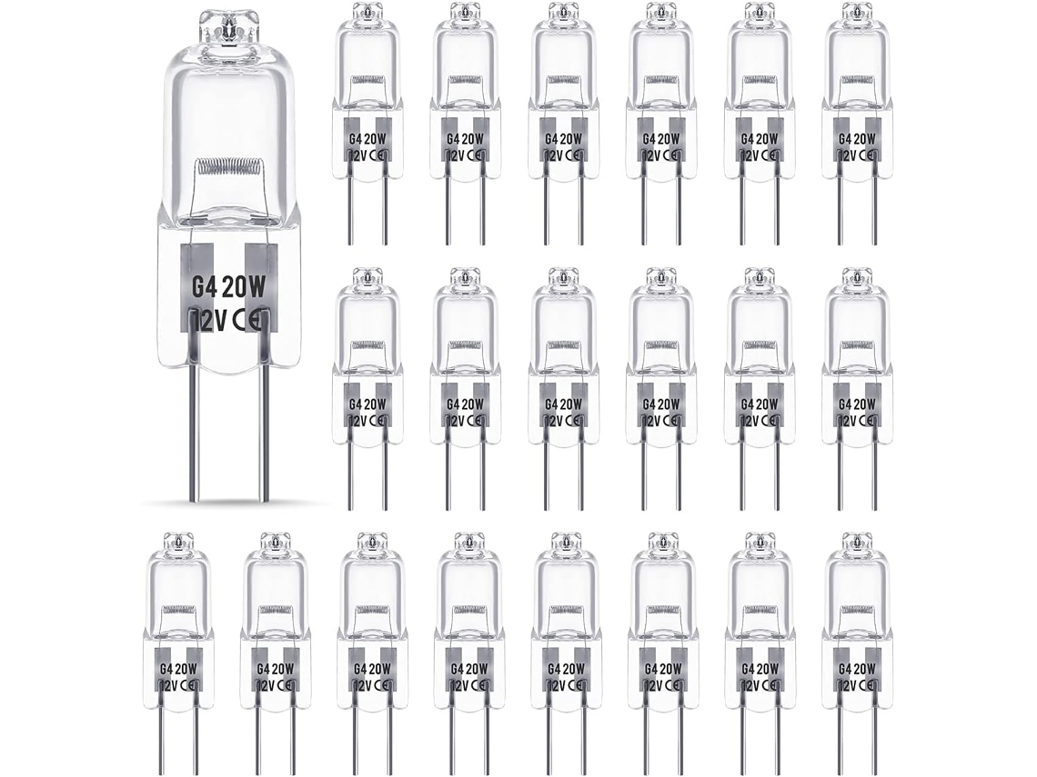 Lâmpada Halógena G4 (12v, 20w), Dimerizável, Branco Quente (2800k), Sem Cintilação, Pacote Com 20
