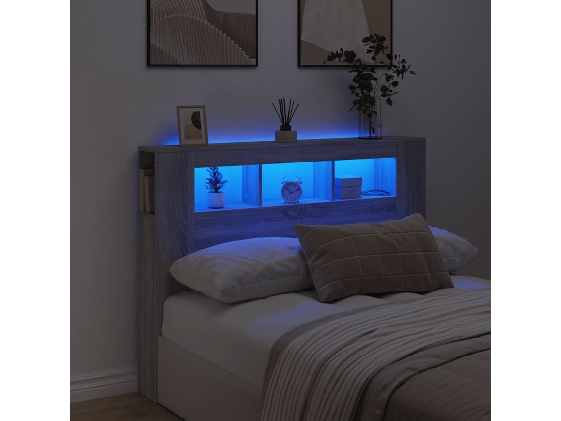Cabecero Led Madera Ingeniería Gris Sonoma 140x18,5x103,5 Cm