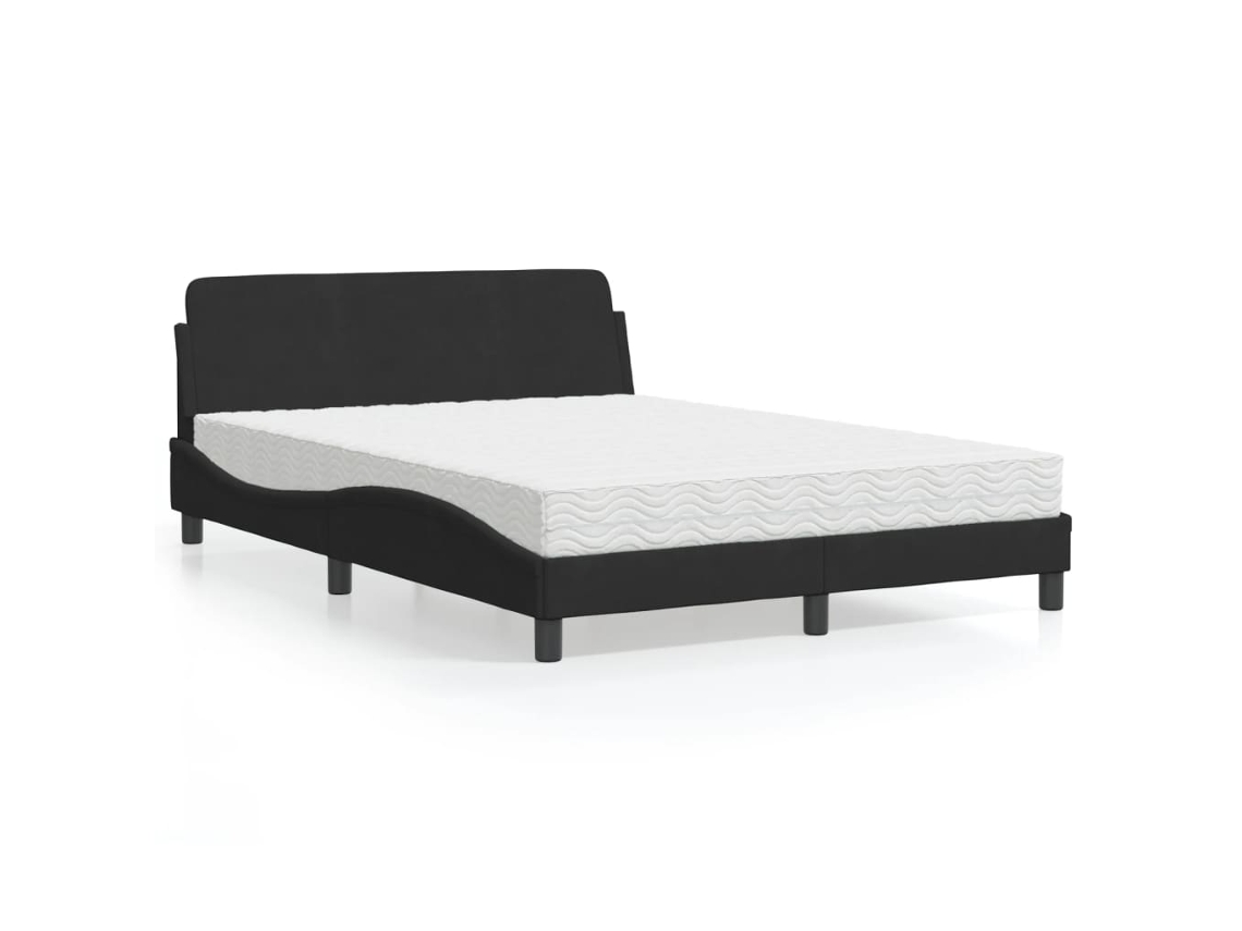 Cama Con Colchón Terciopelo Negro 120x200 Cm