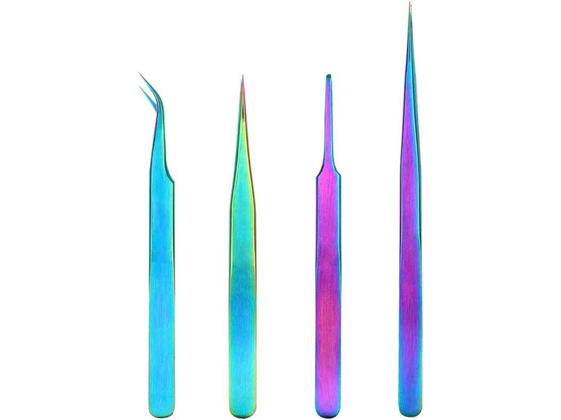 Kit De Pinzas Antiestáticas De Acero Inoxidable Rainbow Con 4 Piezas Para Extensiones De Pestañas Y Precisión Facial.