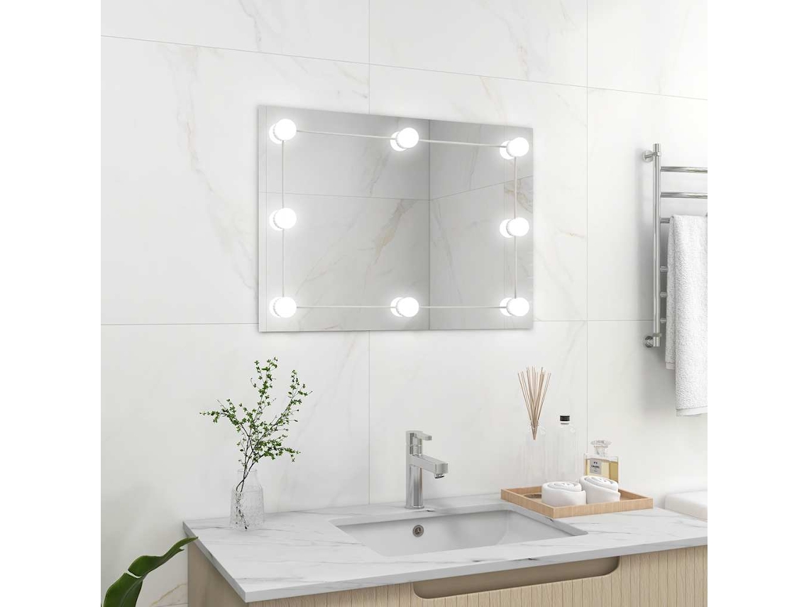 Espejo De Pared Sin Marco Con Luces Led Rectangular De Vidrio