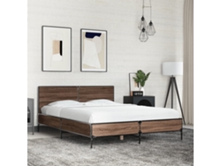Estructura Cama Madera Ingeniería Metal Marrón Roble 120x190 Cm