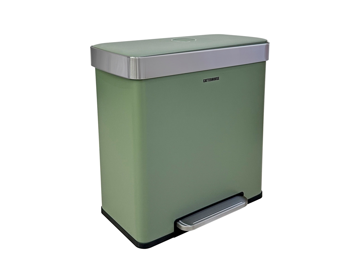 Cubo de Basura y Reciclaje CatterHouse Planeta 60L 58x35,5x60 cm de Metal con Pedal, Cubos Extraíbles y Cierre Suave