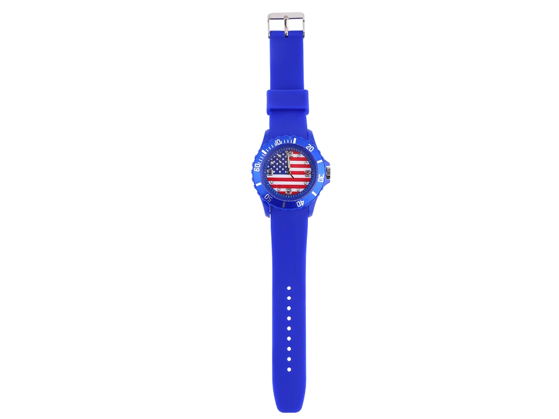 Reloj Analógico De Cuarzo Con Correa De Silicona Y Esfera Con La Bandera Estadounidense.