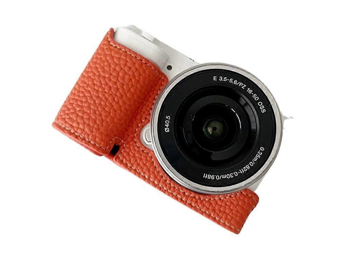 Bolsa de cuero con textura de lichi para cámara Sony ZV E10 con ranura para batería Facpoet