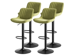 Juego De 4 Taburetes Giratorios De Terciopelo Verde Con Altura Ajustable.