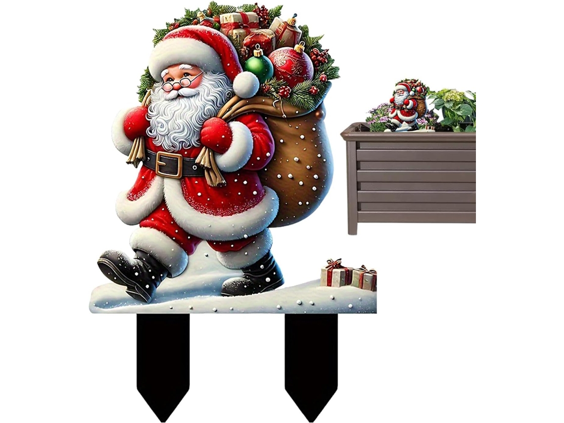 Estaca Navideña Para Jardín, Papá Noel – Estaca De Jardín De Papá Noel – Estaca De Suelo Para Decoración Navideña De