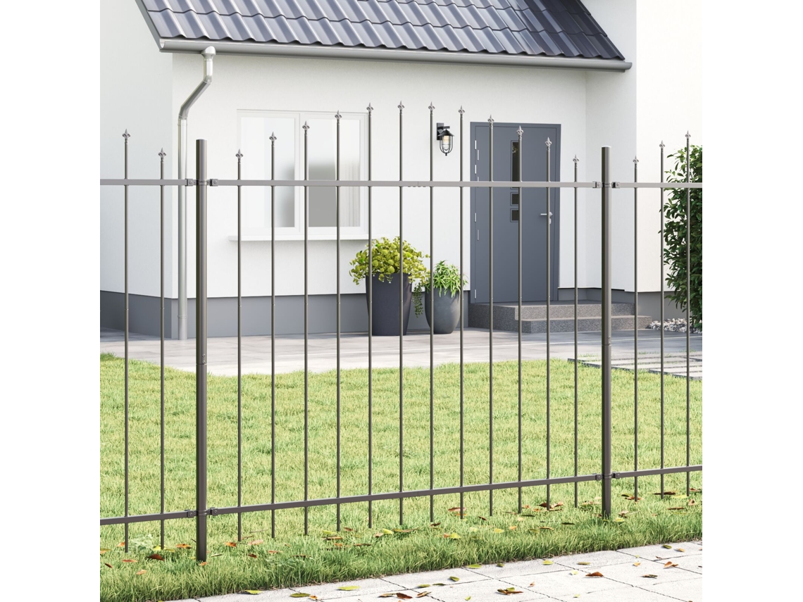 Valla de jardín con arco superior, gris, 8,5 x 1,5 m, acero, WSD15023, Lovely Home