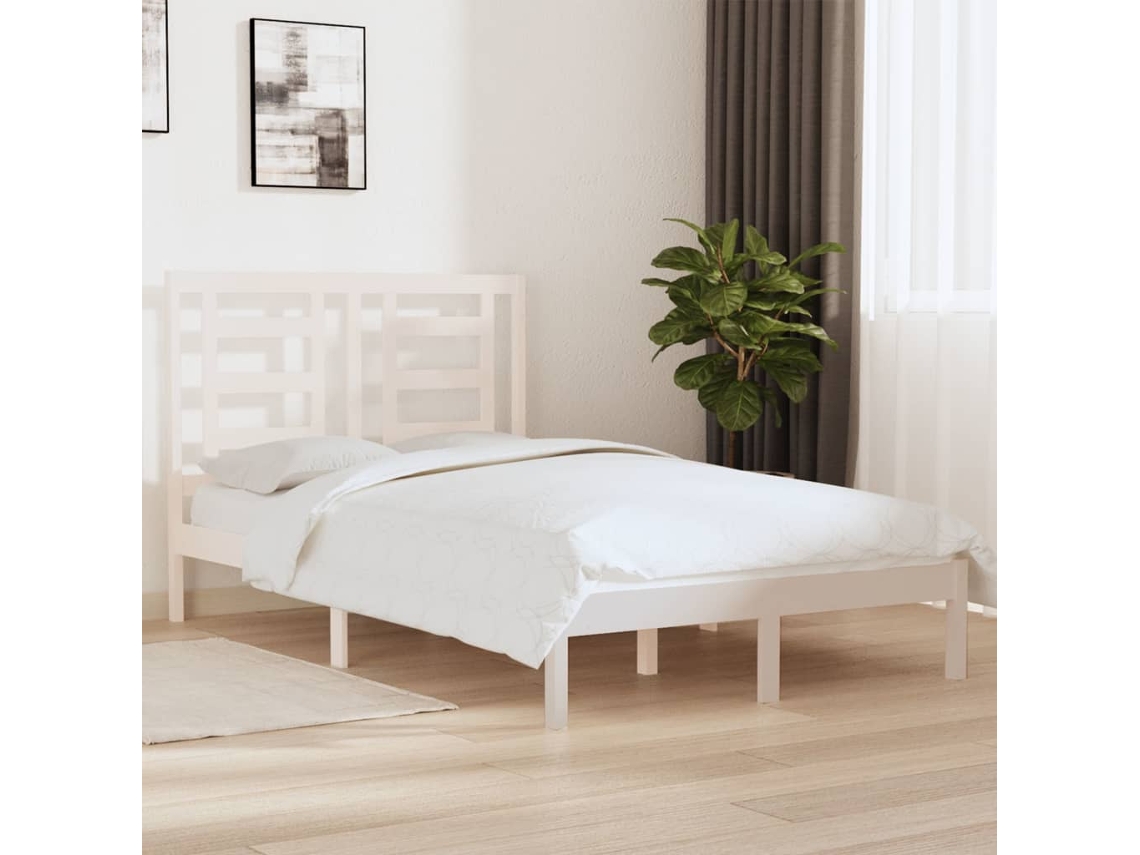 Estructura De Cama Sin Colchón Madera De Pino Blanca 120x200 Cm
