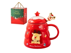 KOFIHETY Taza Creativa de Navidad de Alto Color Vaso de Cerámica con Tapa y Cuchara Regalo Práctico en Caja de Regalo