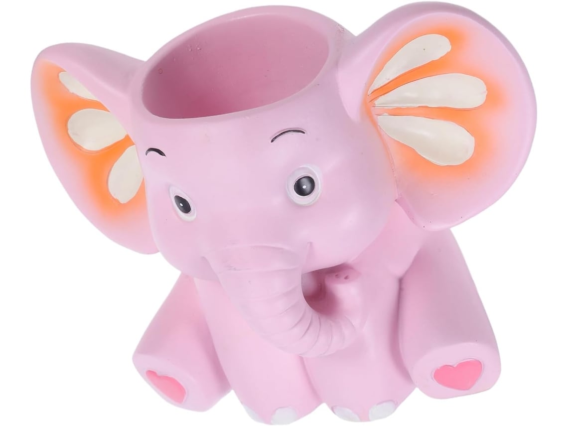 Portalápices De Resina Rosa Con Forma De Elefante, Portalápices Decorativo De 12x12x10 Cm.