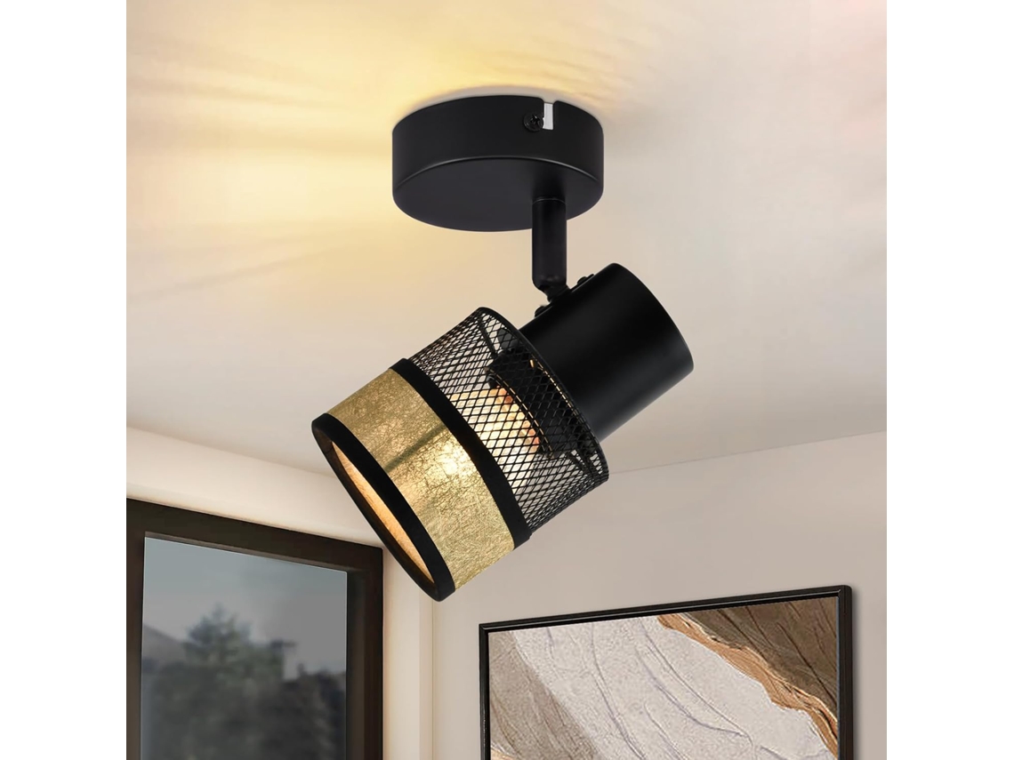 Zmh Lámpara De Pared Foco De Techo 1 Llama Negro Rotación 330° Apto Para Salón