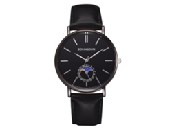 Reloj De Pulsera De Moda Para Parejas Con Movimiento De Cuarzo Y Correa De Piel Sintética (marco Negro, Esfera Negra, Talla L).
